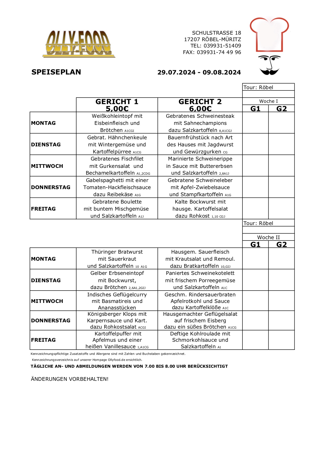 Erwachsenenspeiseplan 29.07.-09.08.24