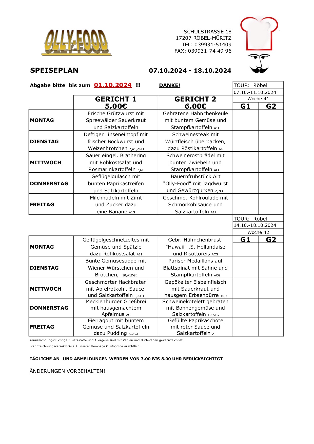 Erwachsenenspeiseplan Wo 41+42