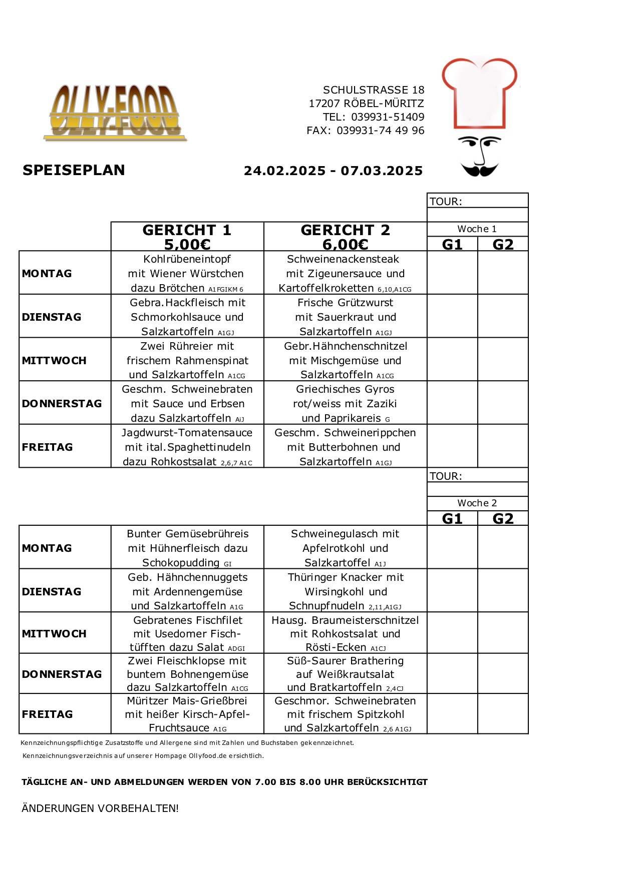 Erwachsenenspeiseplan Wo 9+10