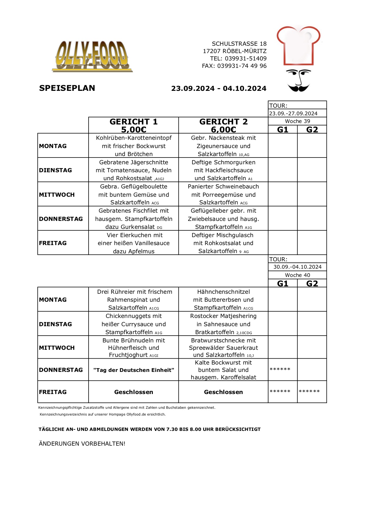 Erwachsenenspeiseplan WO39+40