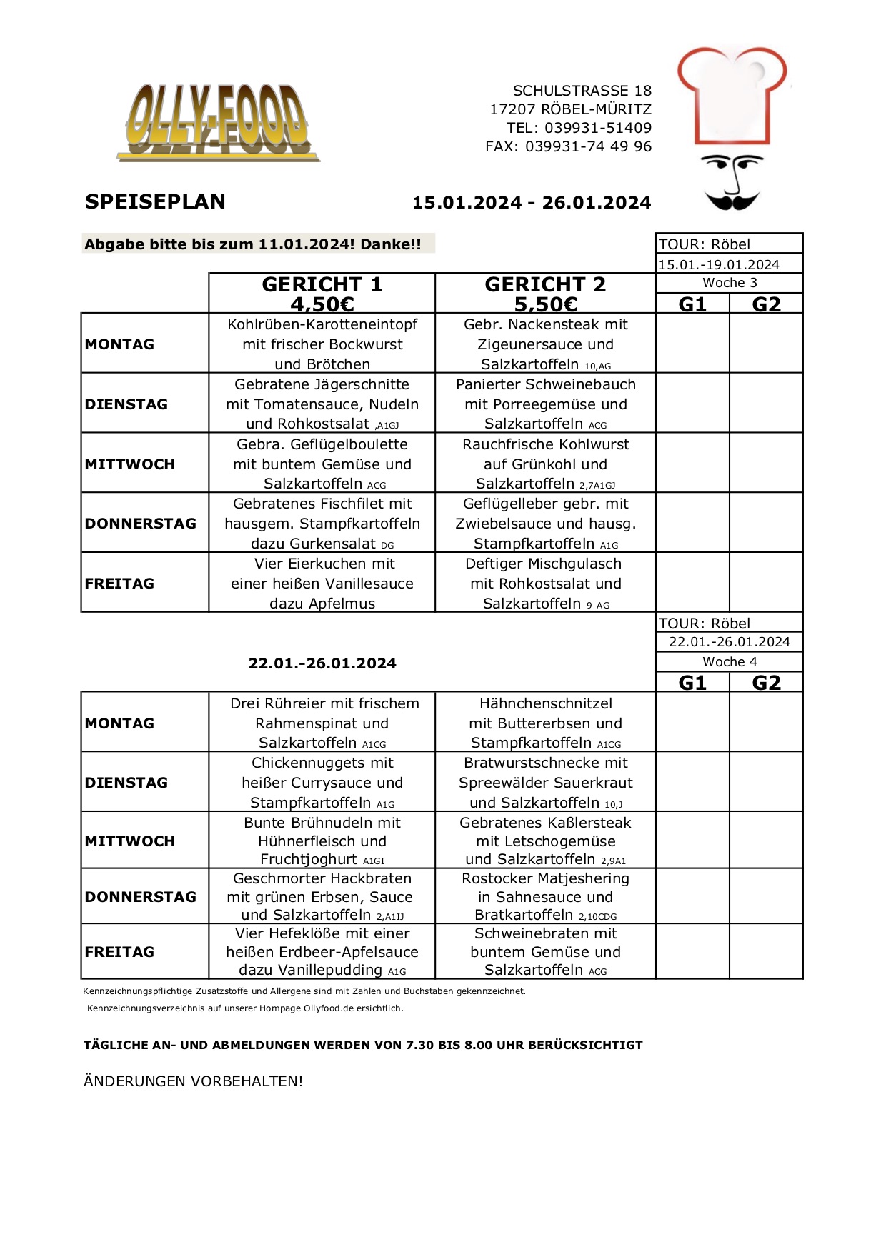 Speiseplan Erwachsen 15.01.-26.01.24